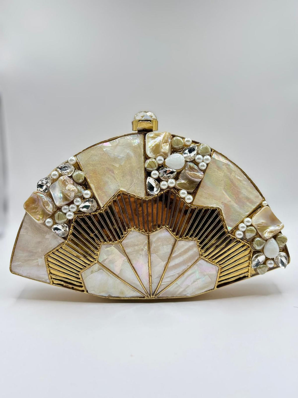 The Mother of Pearl Fan Brass Clutch